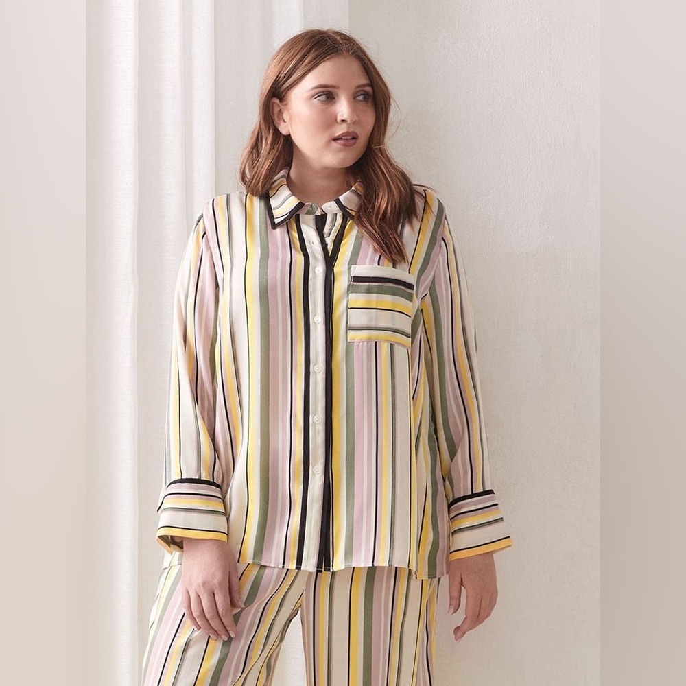 Addition Elle Satin Multicolor Striped Pajama Set | Size 1X/2X